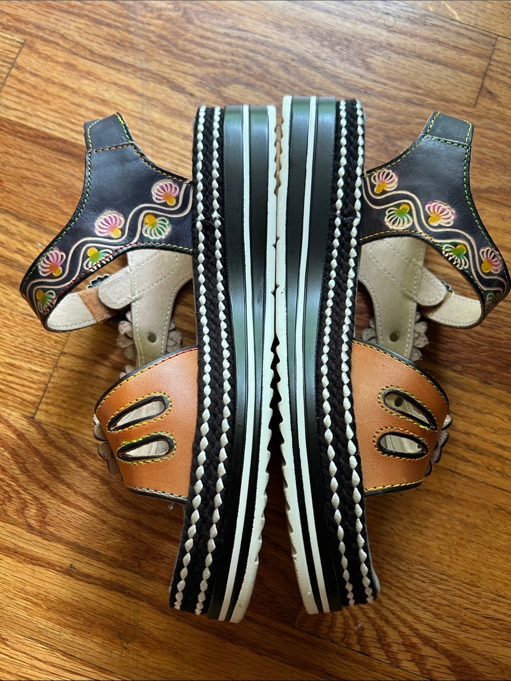 L’Artiste by Spring Laga Sandals Leather Floral Slingback Boho Size EU 40 US 9 - Picture 2 of 16
